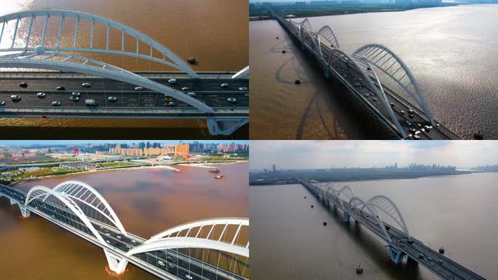 杭州钱塘江九堡大桥车流风景延时摄影