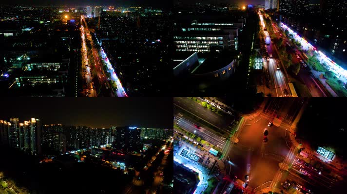 杭州钱塘新区云水城市夜景航拍