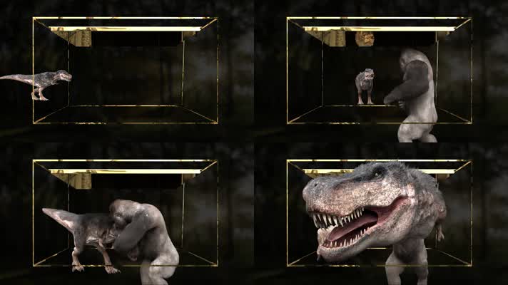 原创猩猩大战恐龙裸眼3D平面大屏（可定制修
