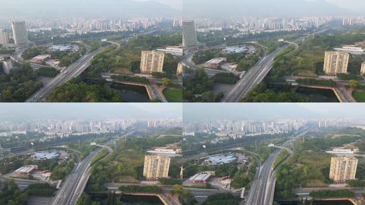 4K航拍重庆北碚高速路城市风光