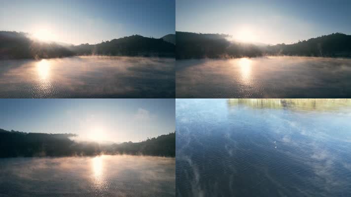 日出湖面雾