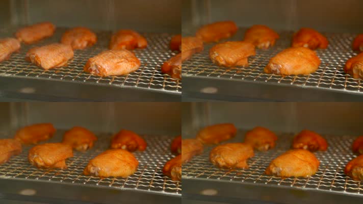 烤鸡翅在烤箱里延时摄影4K