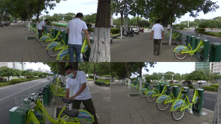 公共自行车维护人员调整自行车的车座位置