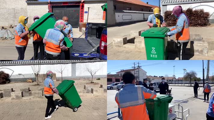 农村环卫把崭新的垃圾桶放在路口街口卫生