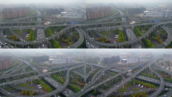 杭州上城区石德立交桥车流风景航拍