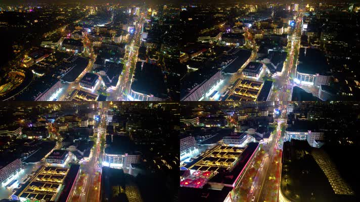杭州西湖龙翔桥马路夜景航拍