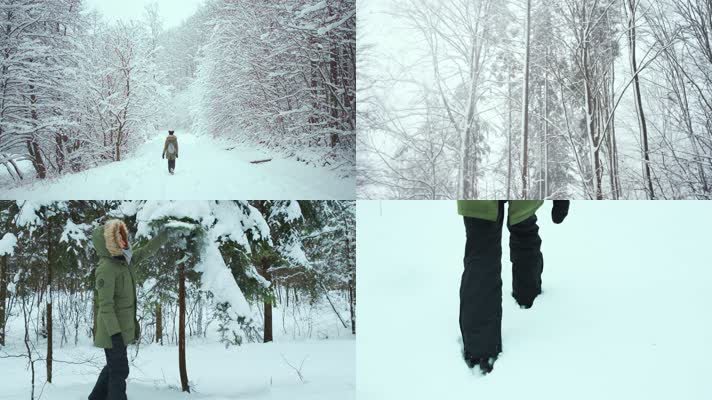 大雪雪中漫步玩雪冬天雪景
