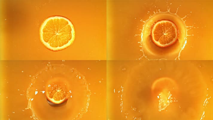 橙子落入橙汁俯视视角