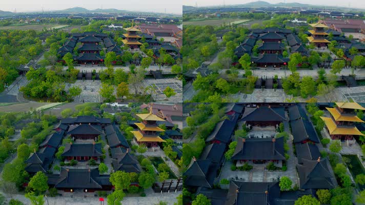 广富林_V1-0003上海松江广富林遗址4K航拍江南水乡里的寺庙