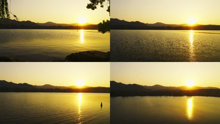 杭州2_V1-0014航拍西湖的金色夕阳美景