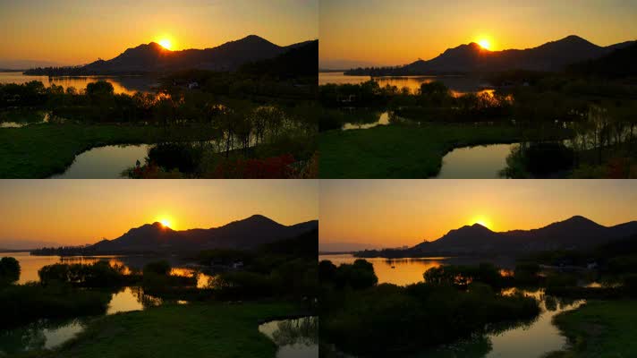 萧山_V1-0066湖泊映射的金色夕阳