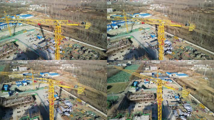 4K航拍房地产开发-施工建筑工地塔吊空镜