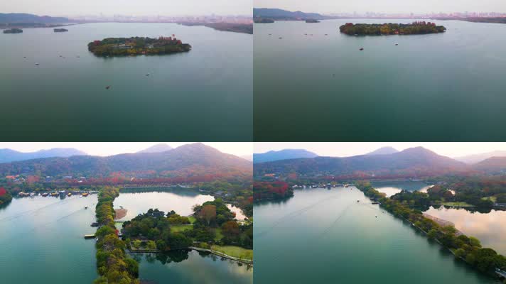 杭州西湖景区苏堤三潭印月航拍