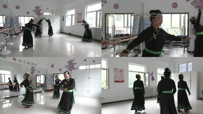 社区活动室老年人在跳舞蒙古舞民族团结