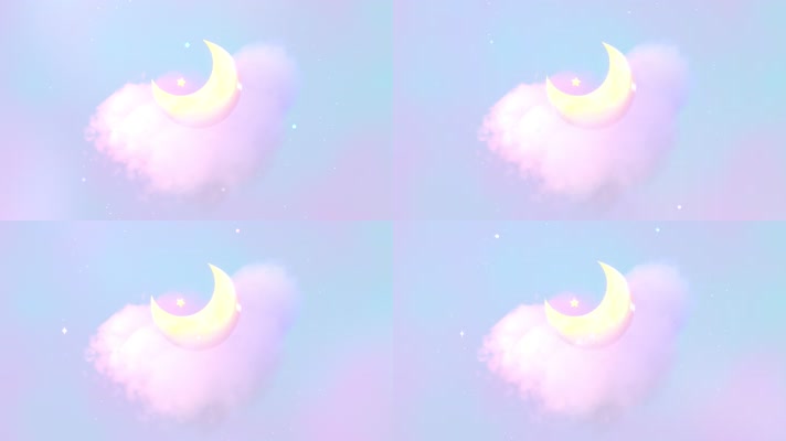 3D可爱卡通月亮和蓬松的云彩