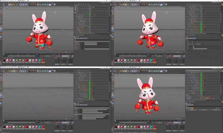 C4D三维立体卡通兔子动画绑定工程源文件