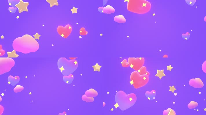 紫色卡通背景爱心和星星