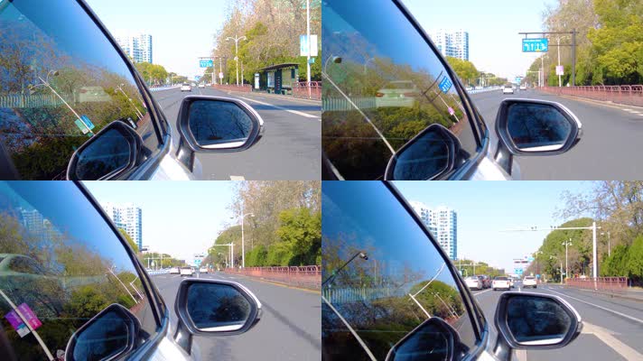 开车第一视角汽车行驶在马路上面后视镜视角40