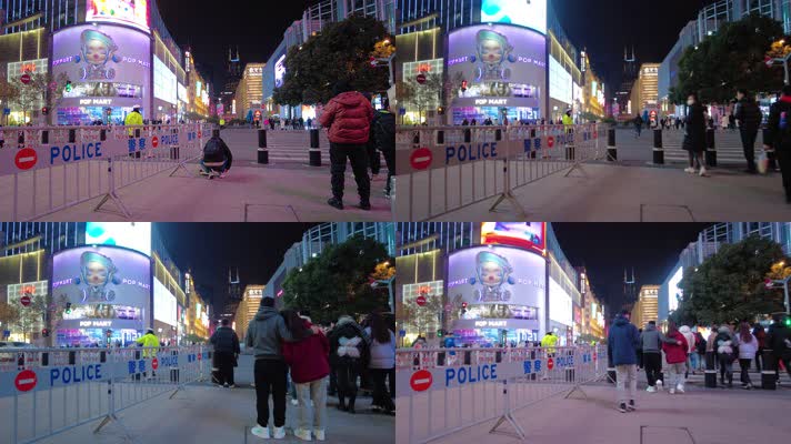 上海外滩夜晚南京路步行街夜景人流车流延时