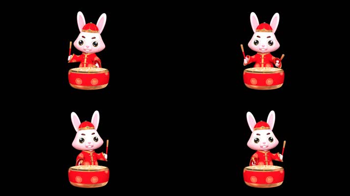 4K高清3D卡通兔无缝循环打鼓带透明通道