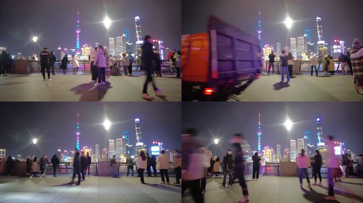 上海外滩游客在游玩拍照延时摄影夜景合集