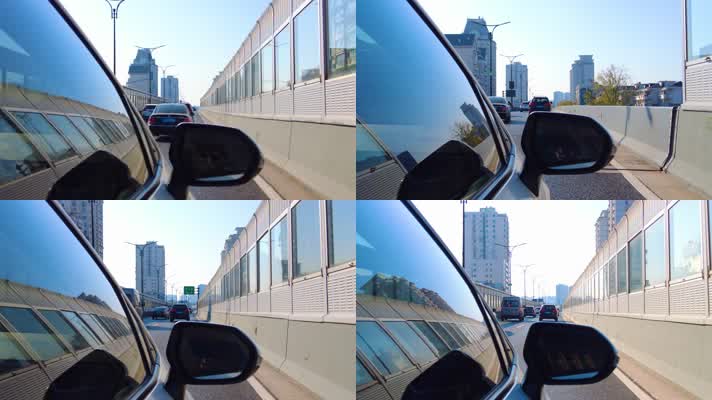 城市汽车开车第一视角后视镜风景49