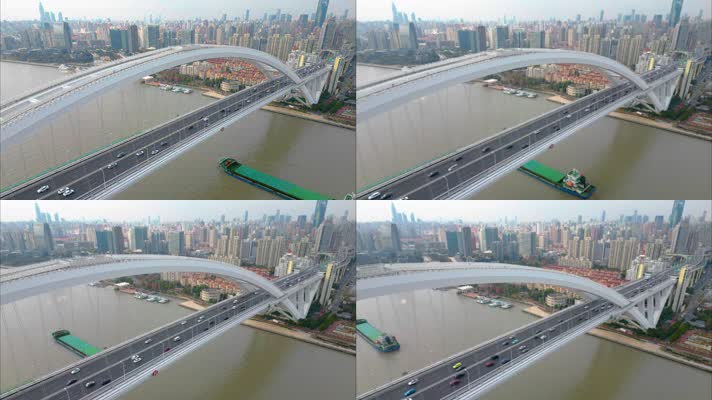 上海市黄浦区卢浦大桥车流船只延时风景