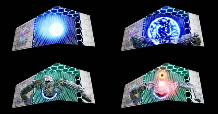 原创机械哥斯拉裸眼3D折屏透视视频效果网红