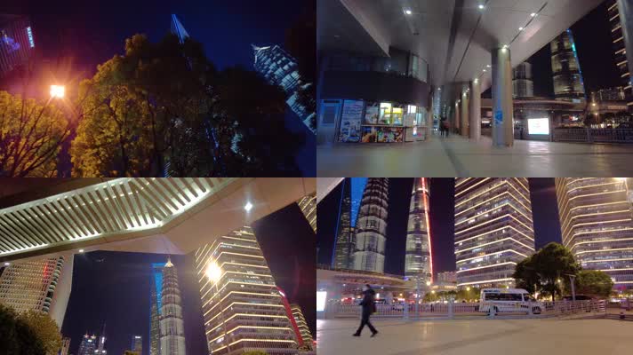 夜晚仰望上海陆家嘴上海环球金融中心高楼大厦夜景