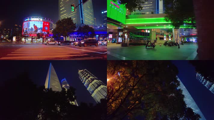 夜晚仰望陆家嘴上海中心大厦夜景城市风景