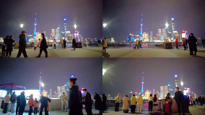 上海外滩游客人流夜景90