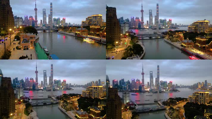 上海外滩乍浦路桥遥望陆家嘴夜晚夜景风景