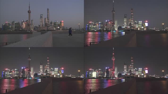 上海外滩陆家嘴高楼大厦夜景日转夜延时