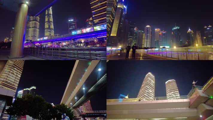 上海陆家嘴三件套高楼大厦夜晚夜景