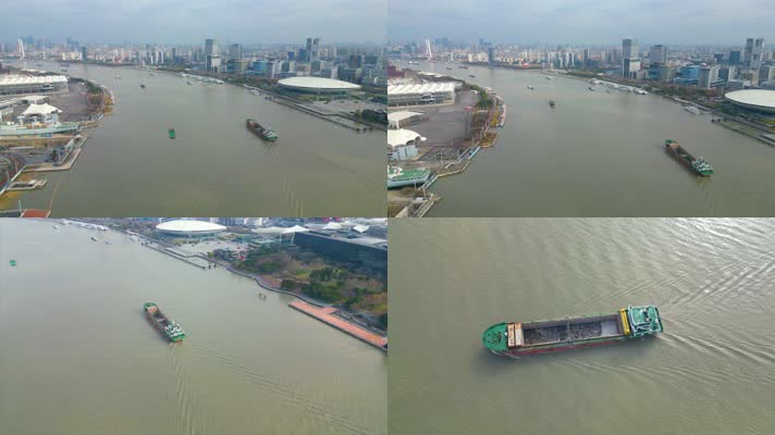 上海黄浦江上面的游船船只特写