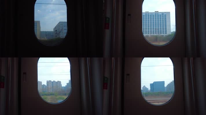 高铁动车火车列车车厢窗外的景色风景