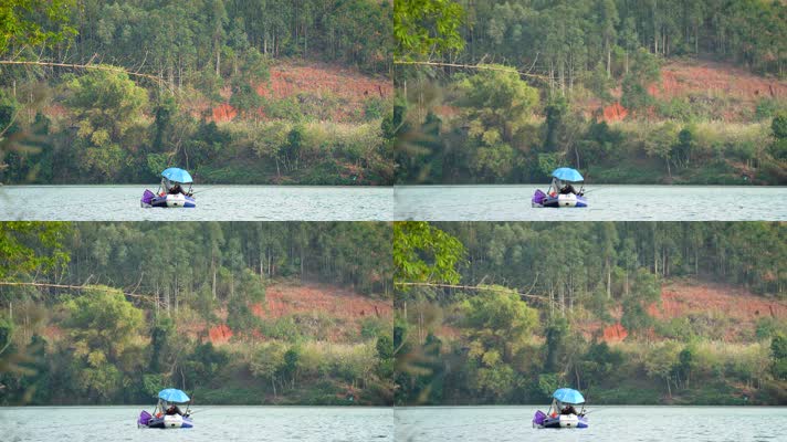 皮划艇钓鱼江面湖面自然风光4K