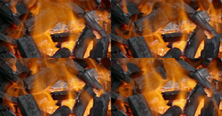 燃烧的木炭炭火