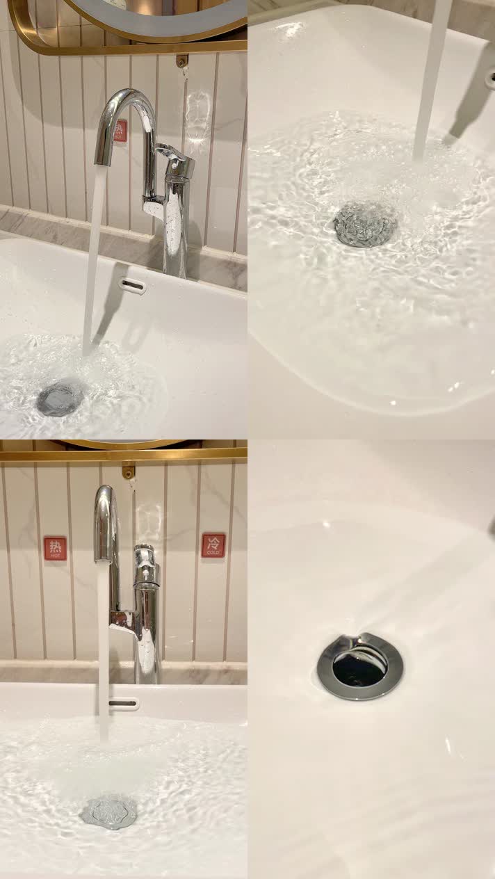酒店浴室洗手盘 水龙头流水 竖屏素材