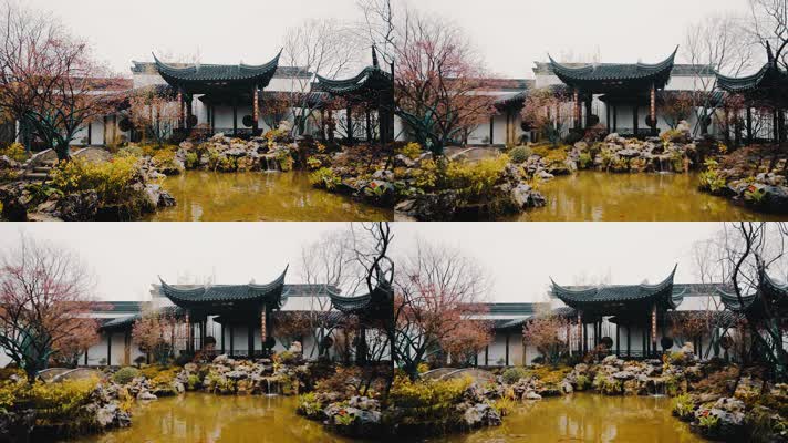 Suzhou Landscape_03江南烟雨园艺中国海棠树花锦鲤景观设计花坛