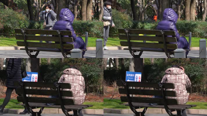 一个老人独自坐在长椅上4K