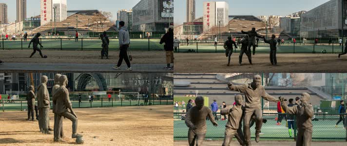 足球雕塑五里河踢球少年中国足球冲出亚洲福