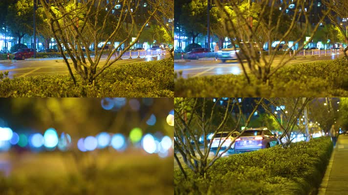 杭州城市夜晚街头汽车车流人流夜景光斑9