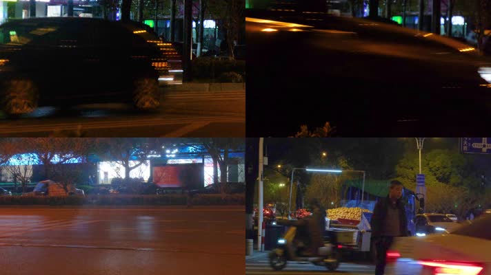 杭州城市夜晚街头汽车车流人流夜景40