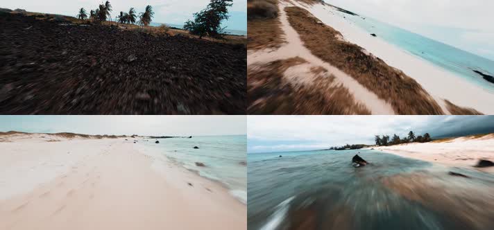 海边沙滩海岸椰树穿越机航拍