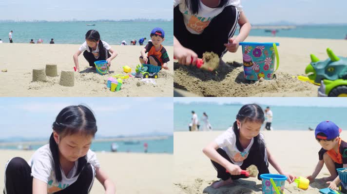 儿童沙滩玩沙子01