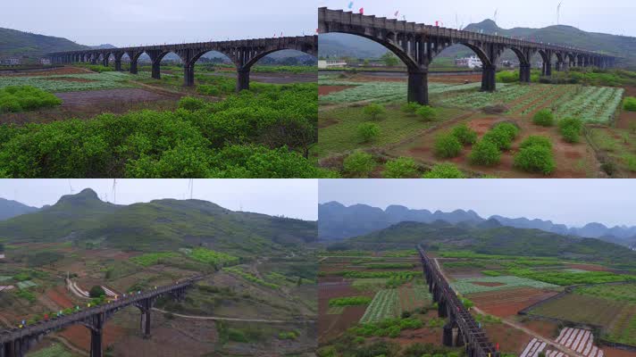 桂林山水桂林田园风景航拍桂林断桥景色