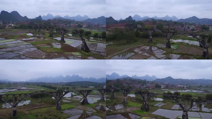 桂林山水桂林田园风景航拍桂林断桥景色桂林