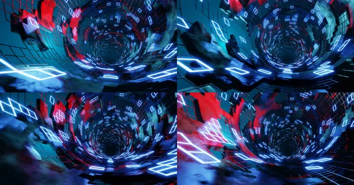 科幻霓虹灯隧道 3D时空穿梭 宇宙黑洞 