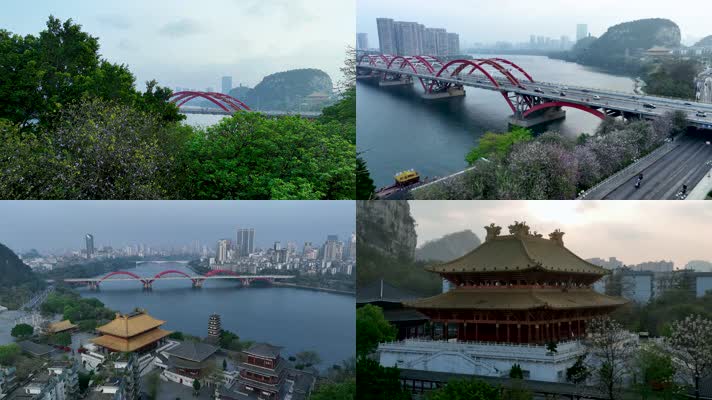 4K航拍广西柳州文惠桥文庙